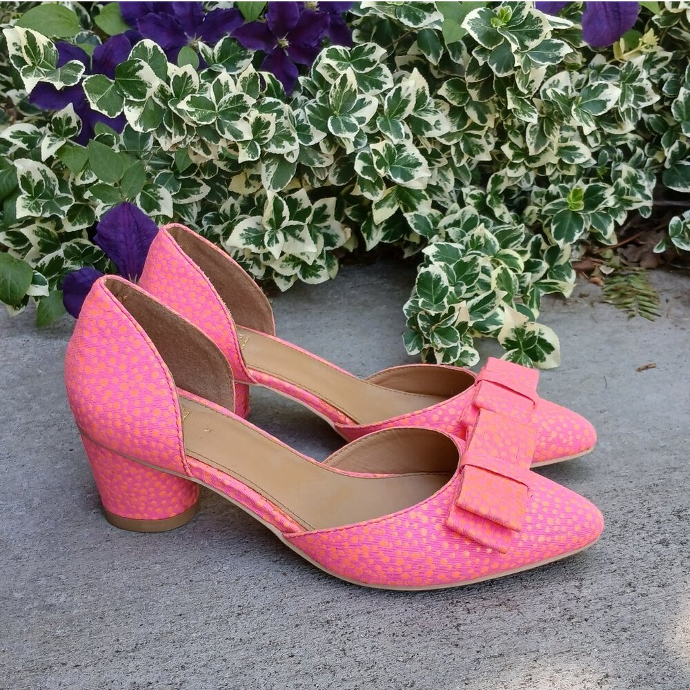 💲Sale3/$15 - Shoedazzle Madison Pink Orange Pointy Toe Double D'orsay Bow Heels